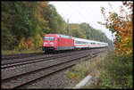 DB 101140 erreicht hier am 18.10.2018 um 11.16 Uhr auf der Fahrt in Richtung Münster auf der Rollbahn den Bahnhof Natrup-Hagen.