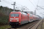 DB Fernverkehr AG mit  101 005-7  [NVR-Number: 91 80 6101 005-7 D-DB] mit PbZ aus einer Doppelstock Wagengarnitur der DB Regio bestehend Richtung Bf. Berlin-Lichtenberg am 13.02.19 Durchfahrt Bf. Berlin-Hohenschönhausen.