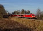 Die 101 120 mit einem RE nach München am 28.12.2018 unterwegs bei Fahlenbach.