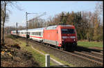 101067-3 erreicht hier am 19.3.2019 um 10.02 Uhr mit dem IC 141 nach Berlin Ostbahnhof die Landesgrenze Niedersachsen bei Hasbergen.