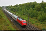 101 102-2 als EC 114  Wörthersee  (Linie 32) von Klagenfurt Hbf (A) nach Dortmund Hbf (D) fährt im strömenden Regen bei Markgröningen bzw. Schwieberdingen auf der Schnellfahrstrecke Mannheim–Stuttgart (KBS 770).
Aufgenommen von einer Brücke.
[28.7.2019 | 16:26 Uhr]