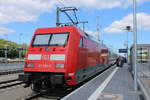 101 080-0 mit IC 2904(Leipzig-Warnemünde)kurz nach der Ankunft im Bahnhof Warnemünde.14.06.2020