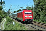 101 059-4 als IC 2295 (Linie 62) von Frankfurt(Main)Hbf nach Stuttgart Hbf fährt nahe Bruchsal Schlachthof auf der Bahnstrecke Bietigheim-Bissingen–Bruchsal (Westbahn (Württemberg) |