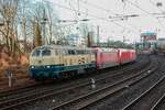 RP 218 447-1 mit DB 101 089, DB 101 046 & DB 101 086-7 in Wuppertal weiter nach Opladen zur Verschrottung, Februar 2025.