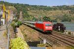 DB 101 048-7 mit EC9 in Oberwesel am Rhein, Mai 2023.