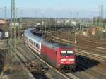 101 001-6 fuhr am 28.Januar 2008 mit dem IC 2066 von Nrnberg Hbf nach Karlsruhe Hbf. Hier bei der Einfahrt in den Bahnhof Aalen.