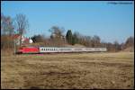 101 065-1 zieht zur Vormittagszeit des 16.02.08 IC 2160 von Nrnberg Hbf nach Karlsruhe Hbf, aufgenommen bei Rainau-Buch an der oberen Jagsttalbahn (KBS 786).