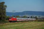 101 079 bringt am Nachmittag des 19.09.08 IC 2066 von Nrnberg Hbf nach Karlsruhe Hbf, aufgenommen in sptsommerlich gestimmter Umgebung bei Essingen(b Aalen) an der Remsbahn (KBS 786).