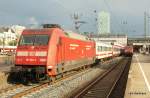 101 093-3 steht am 21.06.09 kurz nach der Bereitstellung des EN 491  Hans Albers  auf Gleis 7 und wartet auf die Abfahrt nach Wien Westbahnhof.