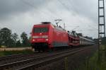 101 057-8 mit einem vollen Autotransporter und SBB- und BB-Wagen kurz vor dem Bahnhof Kps.