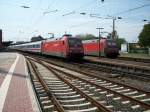 Links Br 101 105 mit IC von Salzburg-Frankfurt rechts 101 090 mit IC Frankfurt-Salzburg.Dieses treffen findet jeden tag in Weinheim(Bergstr)Statt.