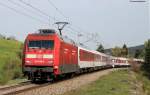 101 019-8 mit dem CNL 1258/458 (Berlin-Lichtenberg/Praha-Zrich HB) mit rund 98+ bei Neufra 22.4.11