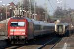 101 109-7 mit IC132 nach Luxemburg bei der Einfahrt in Recklinghausen,mit im Bild der Ausfahrende IC135 nach Norddeich Mole 8.2.2012