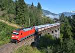 101 068 mit EC 114 am Hundsdorfer-Viadukt zwischen Angertal und Bad Hofgastein.