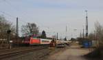 101 064-4 fuhr am 23.03.2013 mit dem IC 1936 von Norddeich nach Koblenz, hier in Aschendorf.