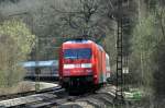 DB Fernverkehr 101 114 schiebt IC 1122 Frankfurt (Main) Hbf - Kiel Hbf am 21.04.13 mit gedrosselter Geschwindigkeit zwischen Vehrte und Ostercappeln durch die engen Kurven des Wiehengebirges, bevor