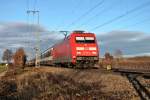 Am 07.12.2013 bespannte die Hamburger 101 116-2 den EC 9 (Hamburg-Altona - Chur), als sie mit 160 km/h durch Müllhrim (Baden) fuhr.