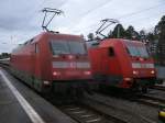 Während 101 117 schon am IC 2213 nach Stuttgart hing,kam 101 096,am 15.Februar 2014,aus Stralsund erst in Binz an.101 096 übernahm den IC 379 nach Brno.