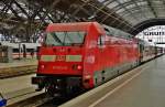 101 024-8 schiebt den IC 2048 nach Köln am 13.06.14, steht im Leipziger Hbf.