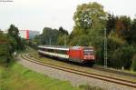 101 128 mit dem IC 281 Stuttgart-Zürich bei Rottweil-Saline, 04.10.2014.