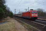 Am 11.01.2015 zieht BR 101 (101 075-0) den InterCity 144 von Berlin Ostbahnhof nach Amsterdam Centraal. Aufgenommen bei Berlin Staaken.