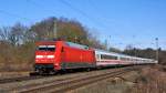 DB Fernverkehr 101 145 passiert mit IC 2229 Kiel Hbf - Passau Hbf am 08.03.15 den ehemaligen Bahnhof Vehrte und wird in kürze in Osnabrück den nächsten Halt einlegen.