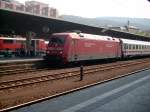 BR 101 038-6 bei der Einfahrt in Heidelberg Hbf, mit einem IC aus Karlsruhe nach Stralsund.