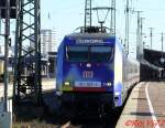 101 101-4 als Werbelok:  Zug um Zug Europa verbinden, Bahn-Azubis gegen Hass und Gewalt . Dortmund Hbf. 14.10.2007.