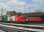 Die 1216 004 EM Italien und die 101 142 am 05.01.2008 in Salzburg HBF.
