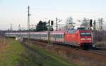 101 134 rollte am 11.01.14 mit dem EC 173 durch Zeithain nach Dresden.