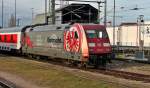 Auch am 25.02.2014 in Basel Bad Bf, die 101 110-5  Eintracht Frankfurt , die am Mittag den EC 7 aus Hamburg-Altona nach Basel SBB brachte.