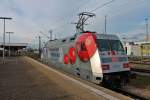 Nachschuss auf die 101 144  Hertha BSC , die am 25.02.2014 als Tfzf aus Basel SBB in Basel Bad Bf auf Gleis 11 ankommt.