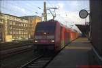 Als LR 1037 stehen BR 101 084-2, 101 003-3 und 110 202-9 im Mrz 2003 in Bremen Hbf und warten auf die Weiterfahrt in Richtung Hamburg.