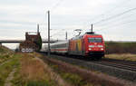 101 119 schleppte am 18.11.17 den umgeleiteten IC 2355 durch Brehna Richtung Halle(S).