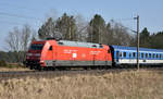 EuroCity aus Prag, unterwegs in Richtung Hamburg. In Front die 101 137-8. 10.04.2018, 3km östlich von Büchen.