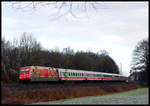 Die Werbelok  Die Marche  in Form der 101016 verlässt hier am 23.01.2005 das Bundesland Niedersachsen bei Natrup Hagen und ist mit ihrem Intercity auf dem Weg nach Münster.