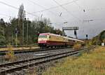 Am 5.11.2023 war die als Rheingold bezeichnete 101001-6 mit dem AKE Rheingold nach Sylt unterwegs. Um 10.31 Uhr erreichte der Zug hier auf dem Weg zum nächsten Halt in Osnabrück den Bahnhof Hasbergen.