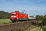 101 125-3 ist mit einem IC in Richtung Fulda unterwegs,gesehen am 11.10.2023 bei Hermannspiegel.