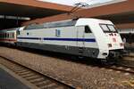 06.Juli 2026, 15:56 Uhr: 101 057-8 (Europa) in D�sseldorf Hbf , Gleis 17 schiebend am IC 2157 in Fahrtrichtung D�sseldorf Flughafen.
