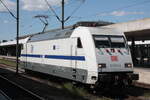 Am 11.07.2026 stand 101 057-8 mit ihrer Lackierung zum ,, European Year of Rail 2021   in Hannover Hbf.