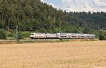 Passend zu dem havarierten Twindexx mit der 147 573 kam am 30. Juni 2026 die 101 013  Intercity  auf die G�ubahn. Trotz des stark bew�lkten Himmels kam f�r die farblich passende Abschleppfahrt von Singen nach Dortmund bei Neckarhausen die Sonne heraus. 