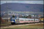 101 101-4 schiebt zur Mittagszeit des 18.03.08 IC 2067 von Karlsruhe Hbf nach Nrnberg Hbf, aufgenommen bei Aalen-Essingen am Km 68,2 der Remsbahn (KBS 786).