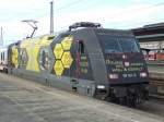 BR 101 141 mit  Azubi's der DB gegen Hass und Gewalt  Werbelok am 31.07.2008 in Hamm (Westf.).