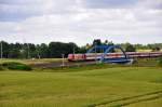 Das ARD-BUFETT hat geffnet! 101 035 hat Stralsund verlassen und ist unterwegs nach Greifswald, hier kurz vor Miltzow am 09.07.09