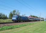 Mit dem IC 746  Licht fr die Welt   ist am 24.08.2009 die 101 102 zwischen  Gunskirchen und Lambach anzutreffen gewesen.