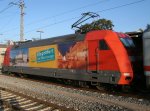 Wieder darf 101 001 Werbung machen.Diesmal fr Klagenfurt am Wrthersee.Am 07.Oktober 2011 fotografierte ich die Lok als Sie mit dem IC 2355 aus Frankfurt/Main nach Binz in Bergen/Rgen eintraf.