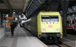 IC 2360 (Stuttgart Hbf-Karlsruhe Hbf) mit Schublok 101 013-1  dOCUMENTA  in Karlsruhe Hbf 25.4.12