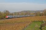 101 118-8  Packendes Sdafrika  zieht den EC 7 Hamburg-Altona - Chur/CH am 09.11.12 noch durch die Weinberge bei Bad Bellingen, whrend es heute bereits durch den Katzenbergtunnel geht.