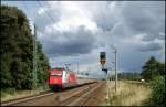 101 109-7 hat am 13.08.2013 IC 2288 von Stralsund nach Hamburg-Altona am Haken und fährt in Martensdorf aus einem Gewitter heraus der Sonne entgegen.