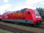 LOk 101 047 mit Werbung fr die Feuerwehr in Hmb-Eidelstedt, Juni 2003.